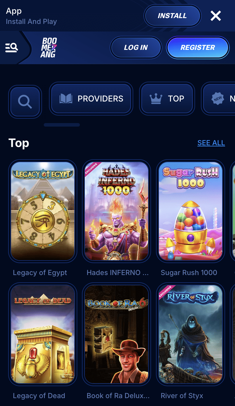 Boomerang Bet casino games